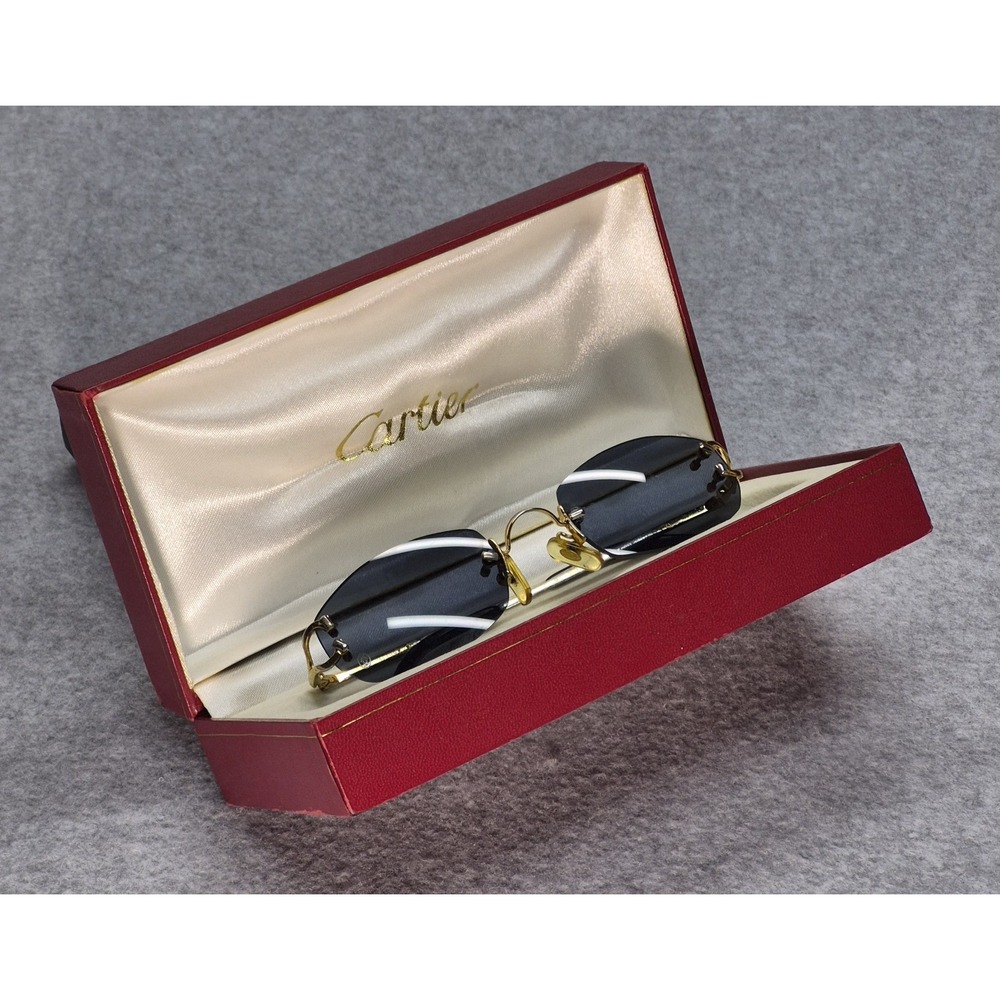 Vintage Cartier C Decor Rimless Octagon Sunglasses 22K Gold Plated